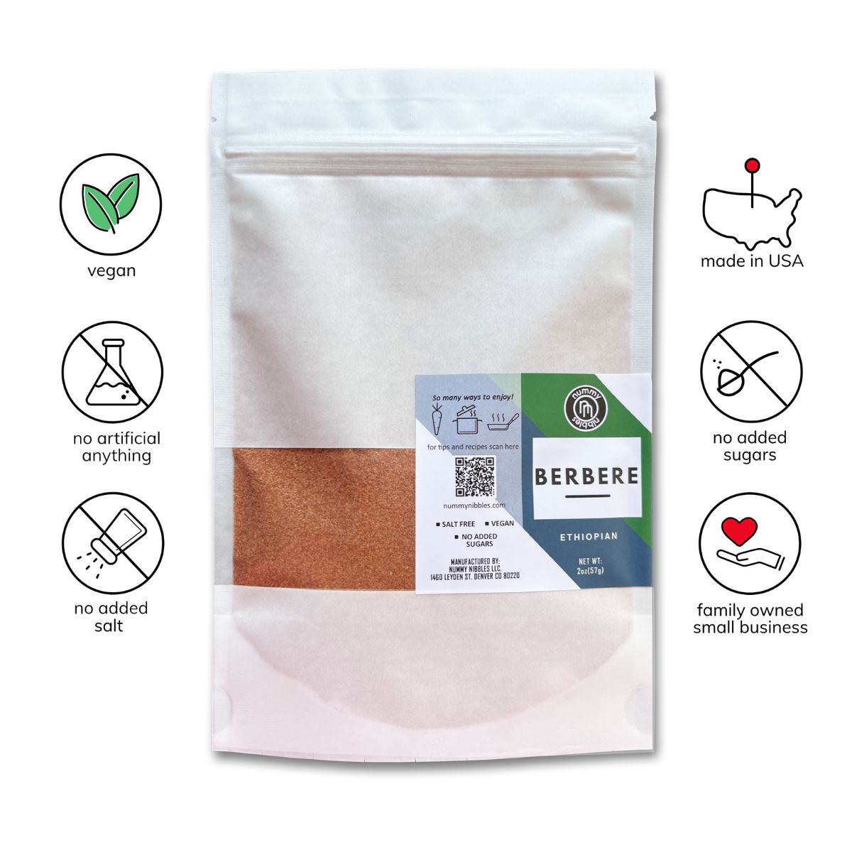 Berbere Ethiopian Spice Blend - Vegan, Whole30, No Sugar, No Salt, No Additives