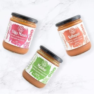 nummy nibbles indian simmer sauce jars- 3 flavors-tikka-malabar-kolhapuri 