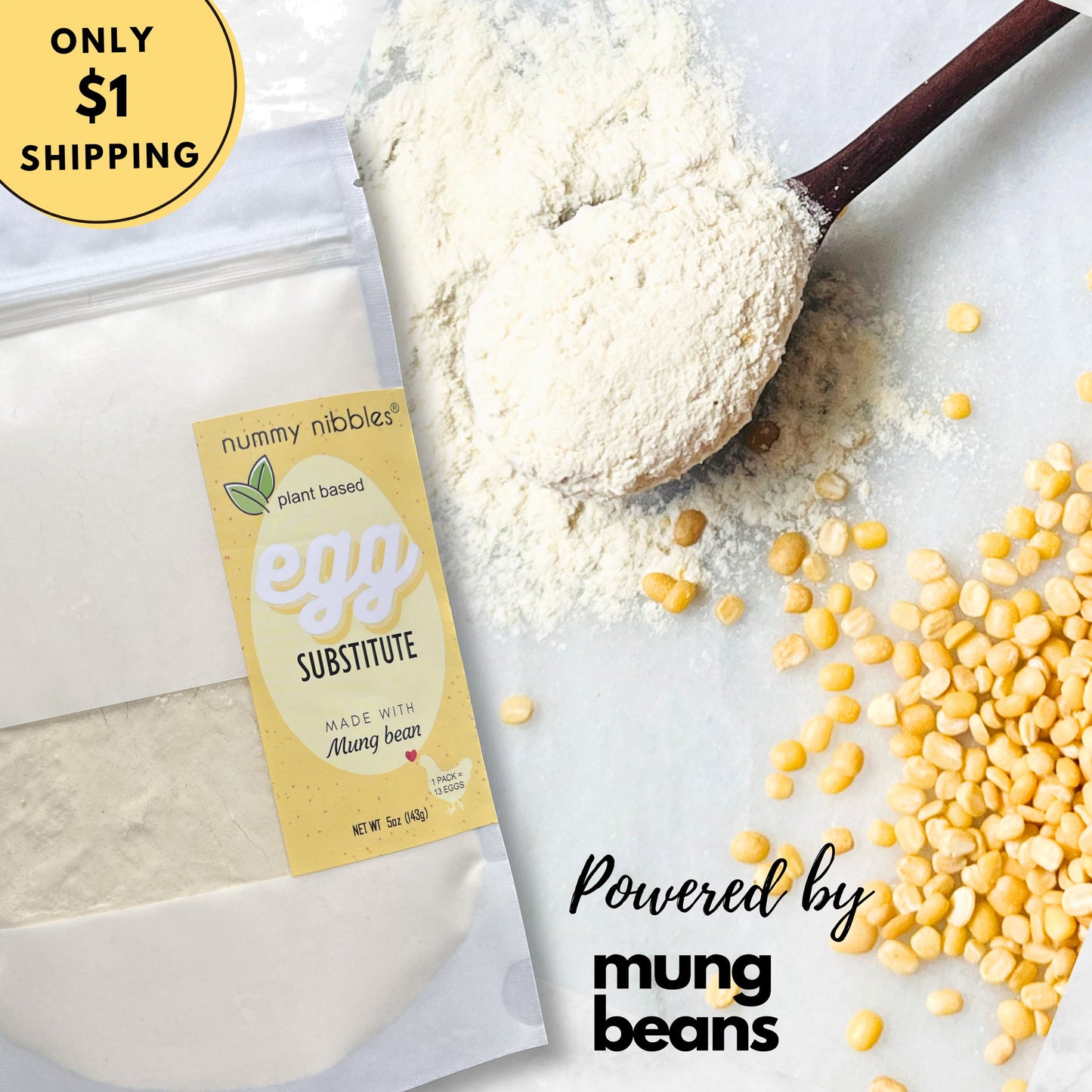 
                  
                    Mung Bean Egg Substitute Powder - Shelf Stable, Replaces 13 Eggs, Soy Free, Salt Free
                  
                