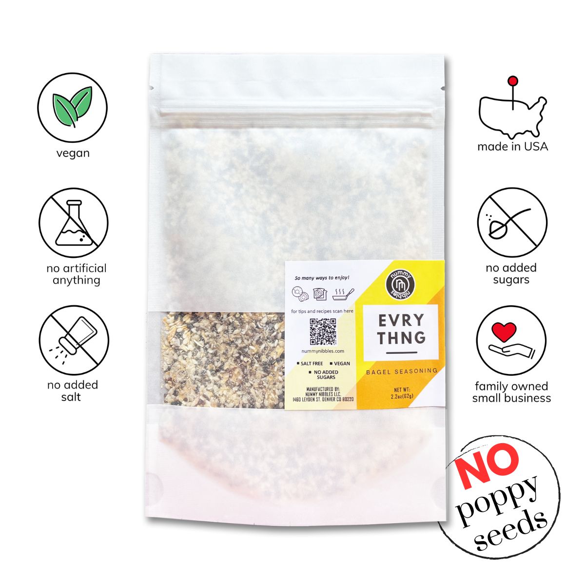 No Poppy Seed Everything Bagel Seasoning with Chia - Salt Free; No Additives or Fillers